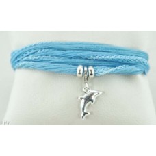 Delphin with silk bracelet/necklace / (lightblue)
